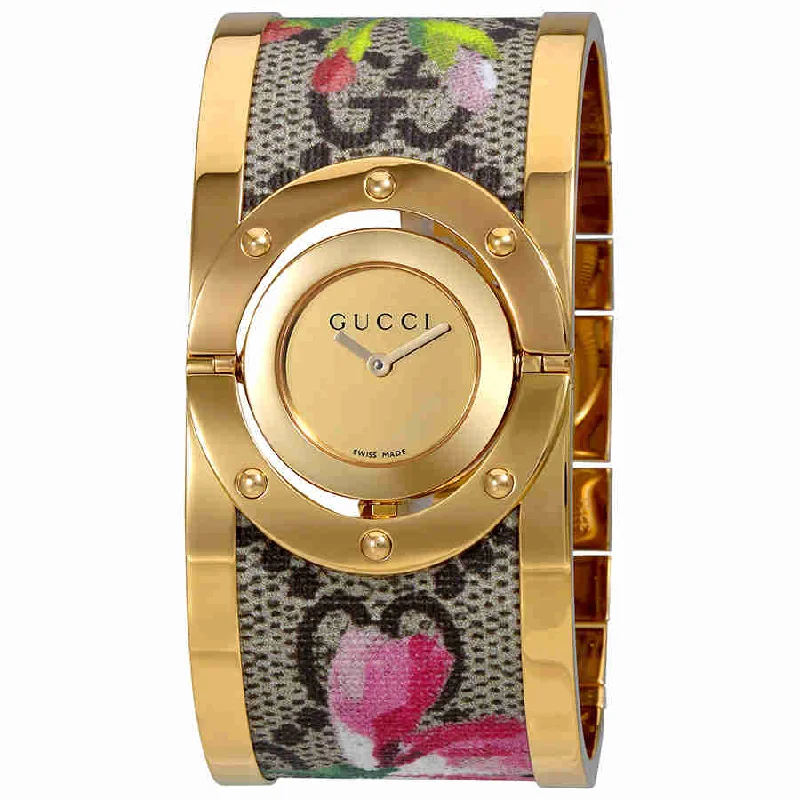 Women's Chronograph Watches with Aviation Theme-Gucci Women's YA112443 Twirl Bloom Multicolored Stainless Steel with a Floral Textile Center Watch