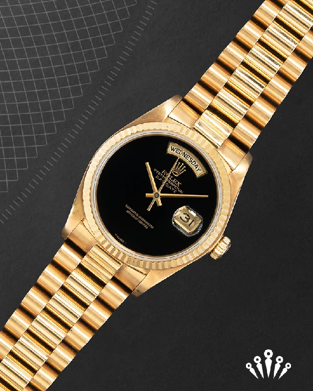 Women's Rolex Anniversary Watches-Rolex Day-Date Onyx Dial