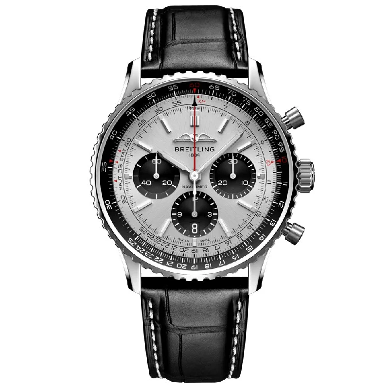 Women's Chronograph Watches with Compass Calibration-Breitling Navitimer B01 Chronograph 43mm Silver Dial Automatic Gents Watch AB0138241G1P1