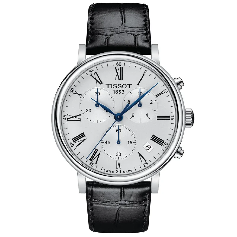 Women's Chronograph Watches with Radio Frequency-Tissot Carson Premium Chronograph 41mm Silver Dial Gents Quartz Watch T1224171603300