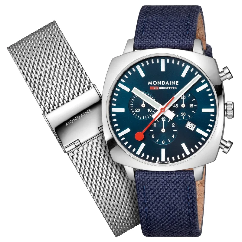 Men's Chronograph Watches for Understated Elegance-Grand Cushion Set, Blue, 41 mm