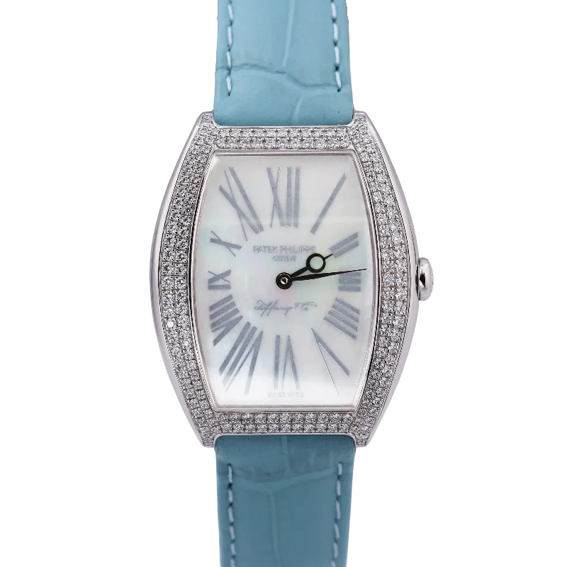 Women's Patek Philippe Engraved Design Watches-Patek Philippe Gondolo TIFFANY A SHARED VISION 18K Gold MOP 30mm 4987G-011 BOX
