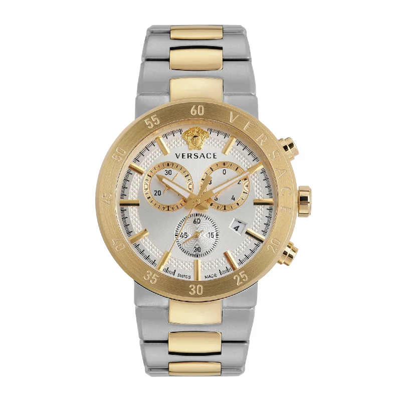 Women's Chronograph Watches with Radio Frequency-Versace White Dial Chrono Quartz Analog Men Watch