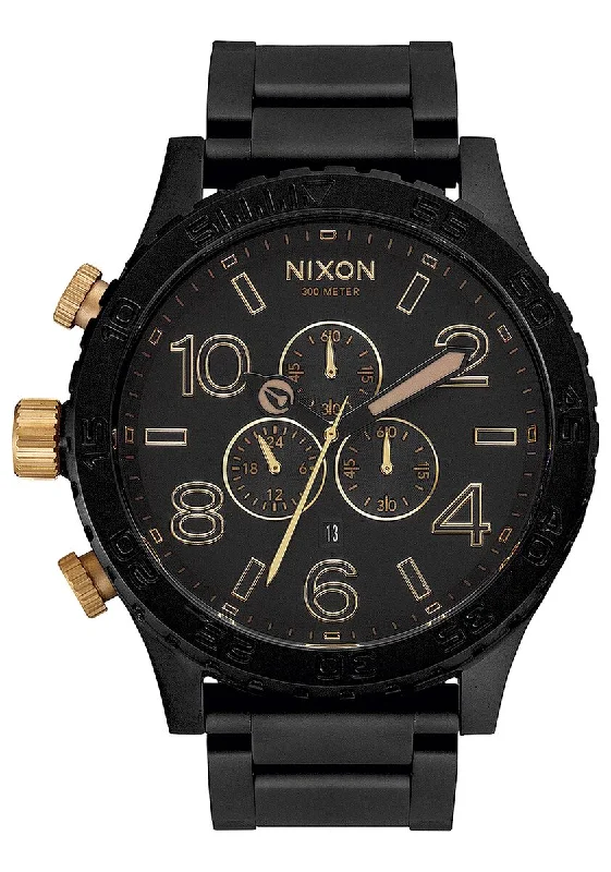 Men's Chronograph Watches with Altimeter Function-Nixon 51-30 Chronograph Matte Black & Gold Men's Watch A083-1041