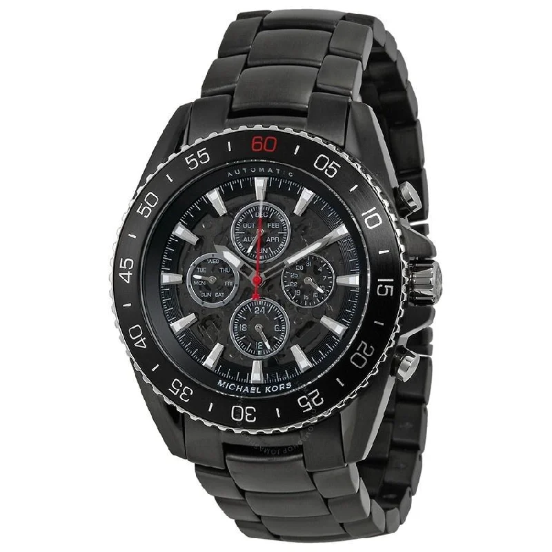 Men's Chronograph Watches for Sale-Michael Kors Men's MK9012 Jetmaster Chronograph Automatic Black Stainless Steel Watch