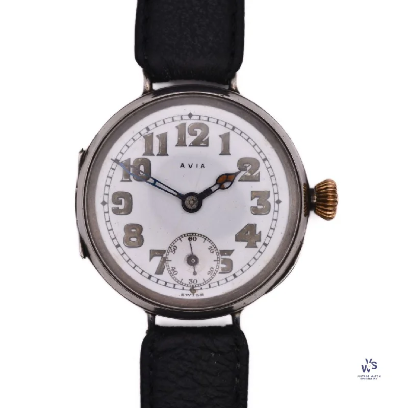 Men's Military Watches with Storm Alarm-Avia - Military WW1 Silver Trench Watch - Issued to 39th Garhwal Rifles - British Indian Army