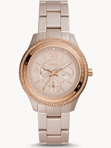 Men's Chronograph Watches with Countdown Timer-Fossil Stella Multifunction Caramel Ceramic Watch Ce1112