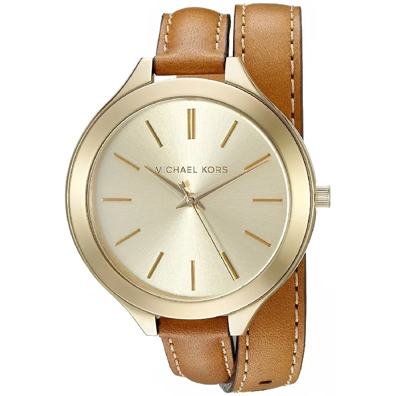 Women's Chronograph Watches with Pilot's Watch Design-Michael Kors Women's MK2256 Slim Runway Brown Leather Watch