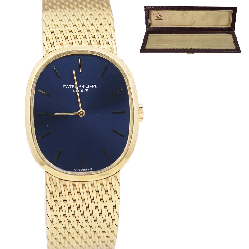 Patek Philippe Tonneau Case Watches for Women-Vintage Patek Philippe Ellipse 3748/1 18K Gold Blue Dial 27x32mm Watch Box