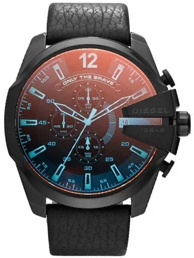 Men's Quartz Chronograph Watches-Diesel Mega Chief Round Analog Black Dial Men'S Watch