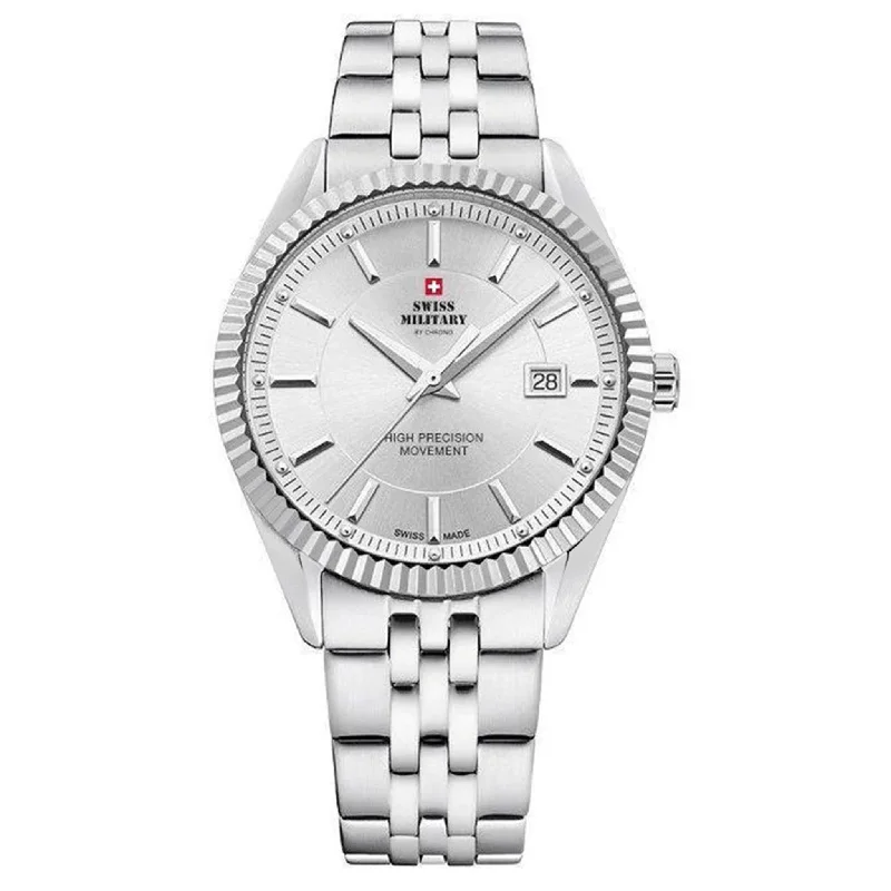 Men's Military Watches with Cybersecurity Features-Swiss Military Stainless Steel Silver Dial Men's Watch  - SM34065.02