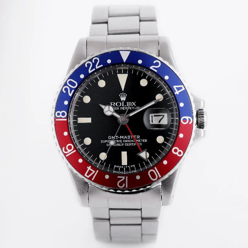 men's Rolex watches with leather straps -​Rolex GMT-Master 'Pepsi' | REF. 1675 | SWISS - T <25 Dial | 1971 | Stainless Steel