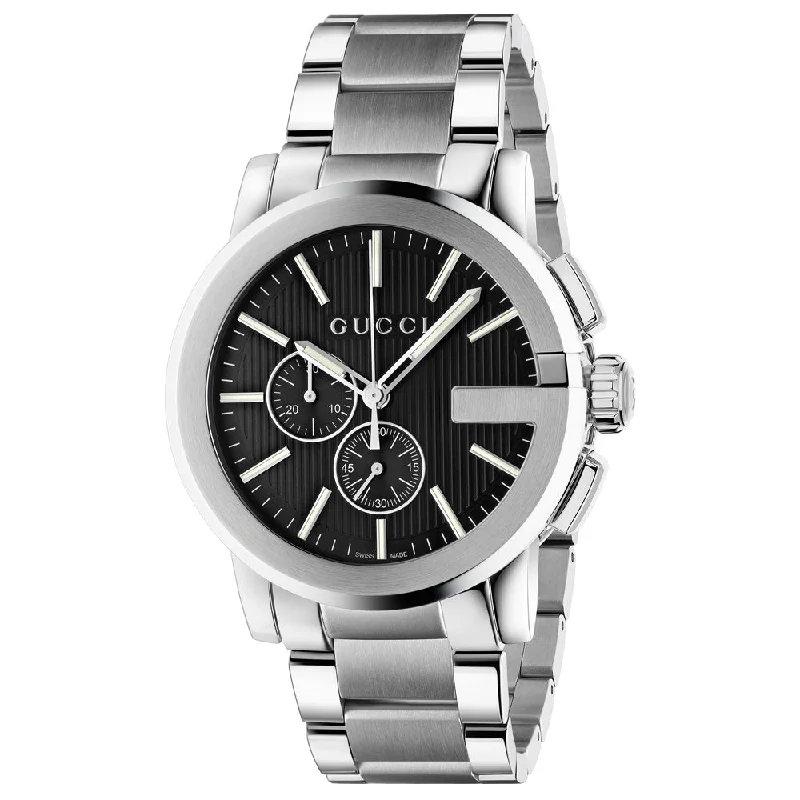 Women's Chronograph Watches with Aviation Theme-Gucci Gents G-Chrono Black Dial Stainless Steel Watch YA101204