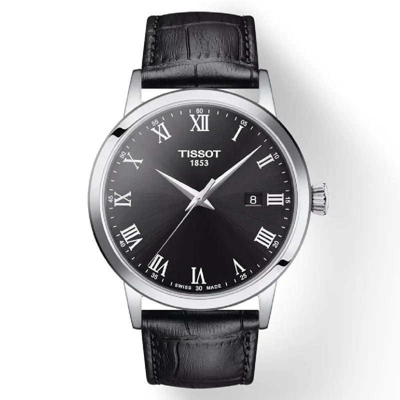 Women's Heritage Watches with Personalized Engraving-Tissot T-Classic Black Dial Men 42mm