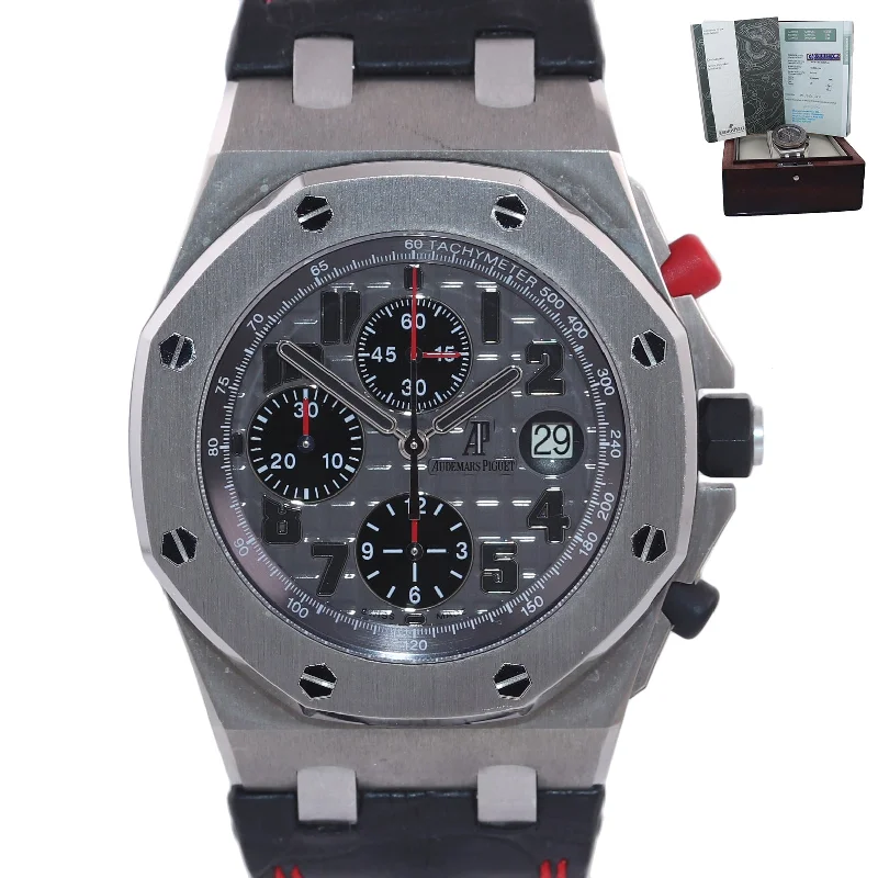 Audemars Piguet Personalized Style Watches for Women-PAPERS Audemars Piguet Royal Oak Offshore Grey 26170TI Titanium 42mm Watch Box