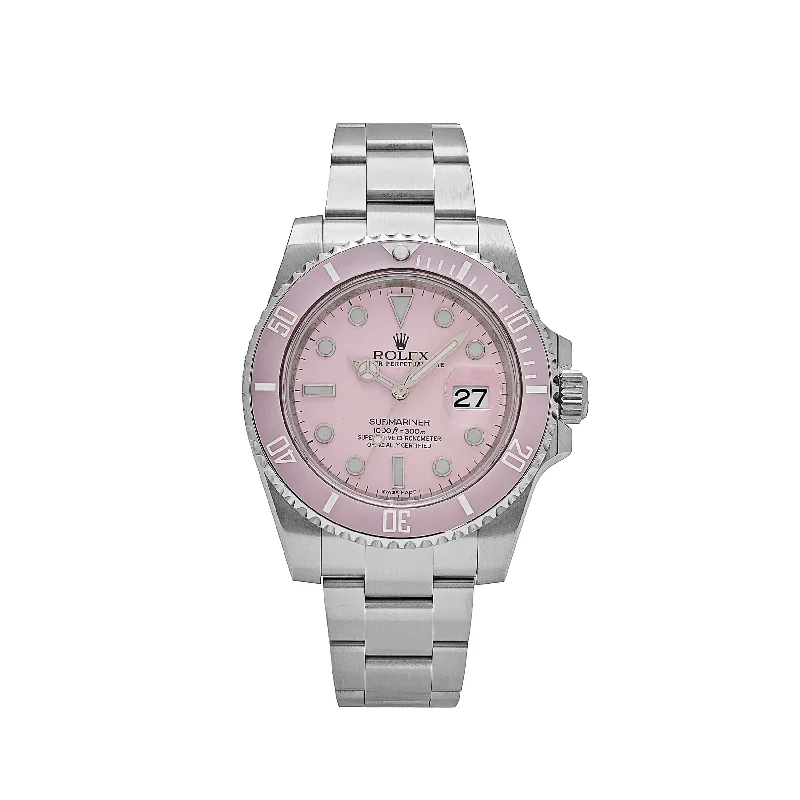 men's Rolex watches with tachymeter scale -​Rolex Submariner Date 116610LN Stainless Steel Aftermarket Custom Made Pink Dial and Bezel (2015)