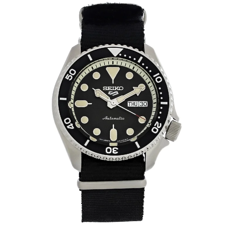 Men's Chronograph Watches for Law Enforcement-Seiko Men's SRPD89 Seiko 5 Black Canvas Watch
