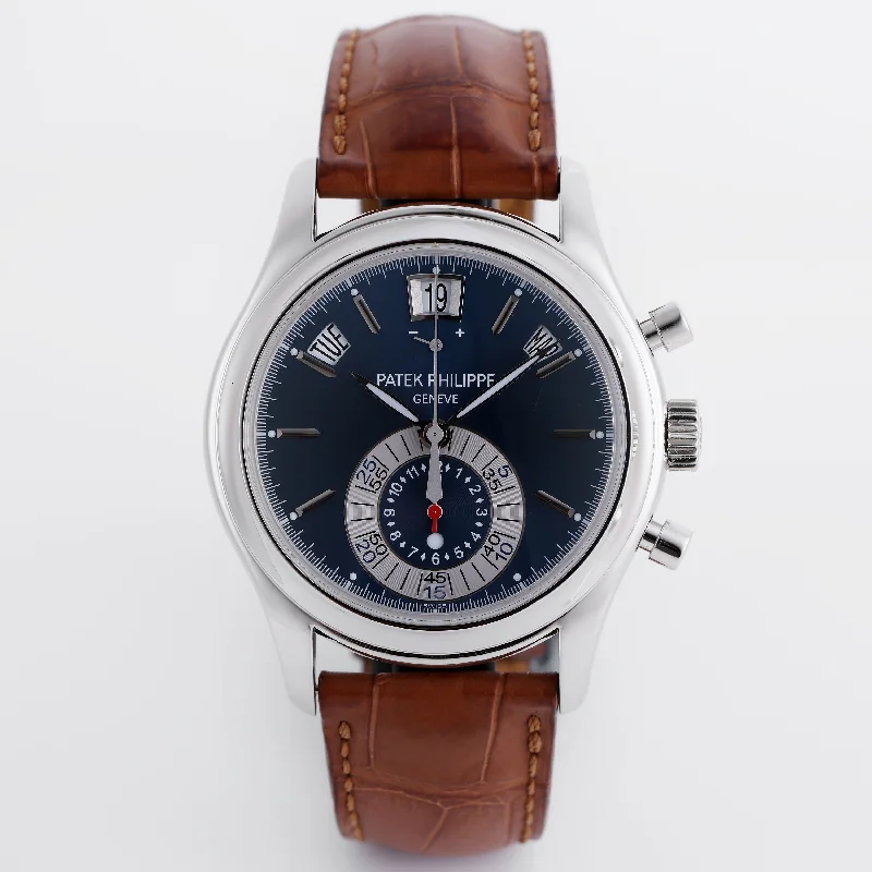 Men's Patek Philippe Watches with Dual Time Zones-Patek Philippe Annual Calendar Chronograph | REF. 5960P-015 | Platinum | 40mm | 2010 | Box & Papers