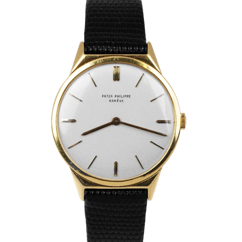Patek Philippe Swiss Made Style Watches for Women-VINTAGE Patek Philippe Calatrava 33mm Silver 'Hooded Lugs' 18K Yellow Gold 2568