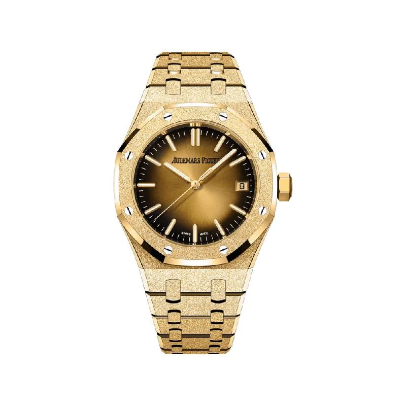 Men's Audemars Piguet Spring Style Watches-Audemars Piguet Royal Oak 15550BA.GG.1356BA.01 Frosted Yellow Gold Smoked Yellow Dial