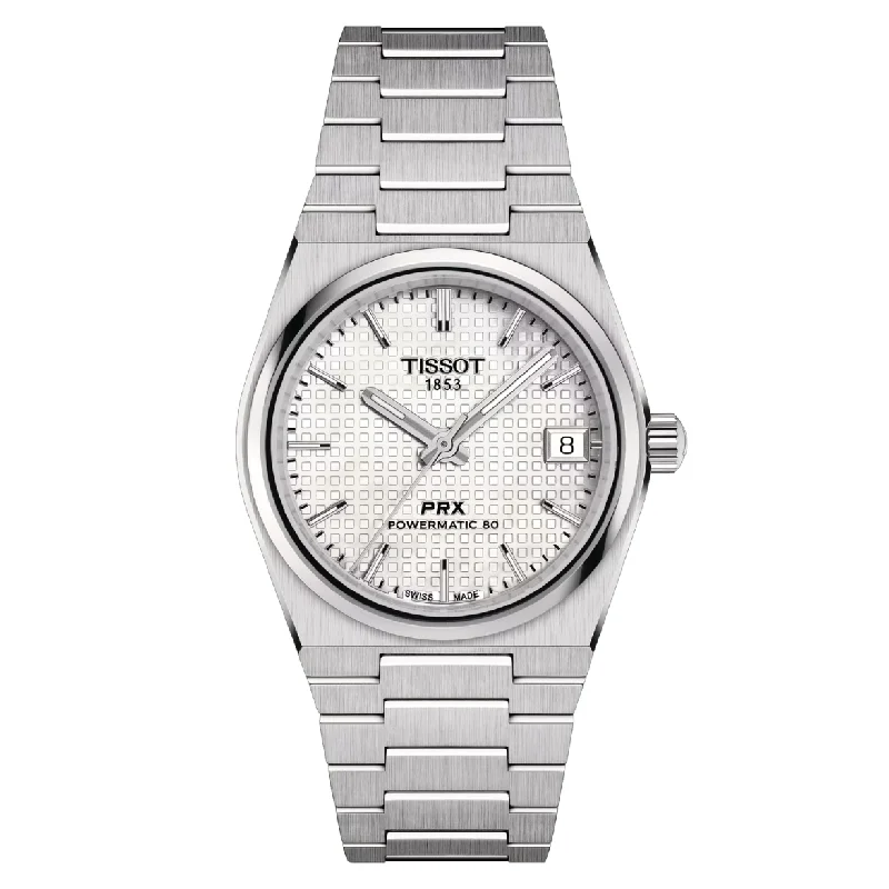 Women's Heritage Watches for Military Personnel-Tissot T-Classic PRX White Mother-Of-Pearl Dial Women 35mm T1372071111100