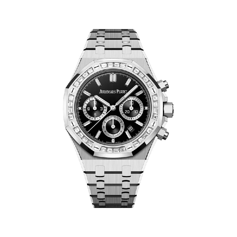 Men's Audemars Piguet Business Meeting Style Watches-Audemars Piguet Royal Oak Chronograph 26715BC.ZZ.1356BC.02 White Gold Diamond Bezel Black Onyx Dial