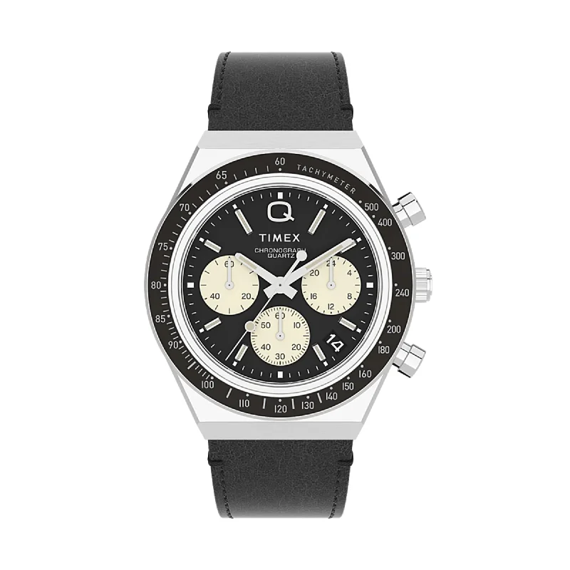 Men's Chronograph Watches with Heart Rate Monitoring-Q Timex Chronograph 40mm Leather Band