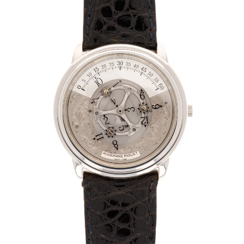 Men's Audemars Piguet Thick Case Style Watches-Audemars Piguet Platinum Star Wheel with Engraved Dial Ref. 25720