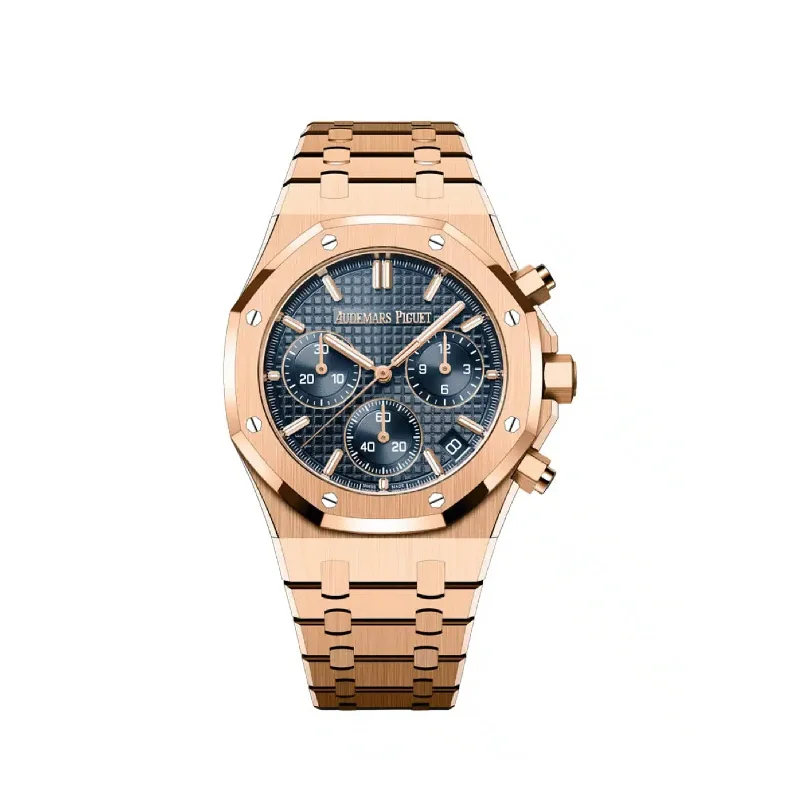 Men's Audemars Piguet Italian Made Watches-Audemars Piguet Royal Oak 26240OR.OO.1320OR.01 Selfwinding Chronograph '50th Anniversary' Rose Gold Blue Dial