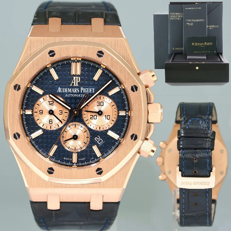 Women's Audemars Piguet Gift Style Watches-MINT PAPERS Audemars Piguet Royal Oak Blue Dial Chrono Rose Gold 26331OR Watch