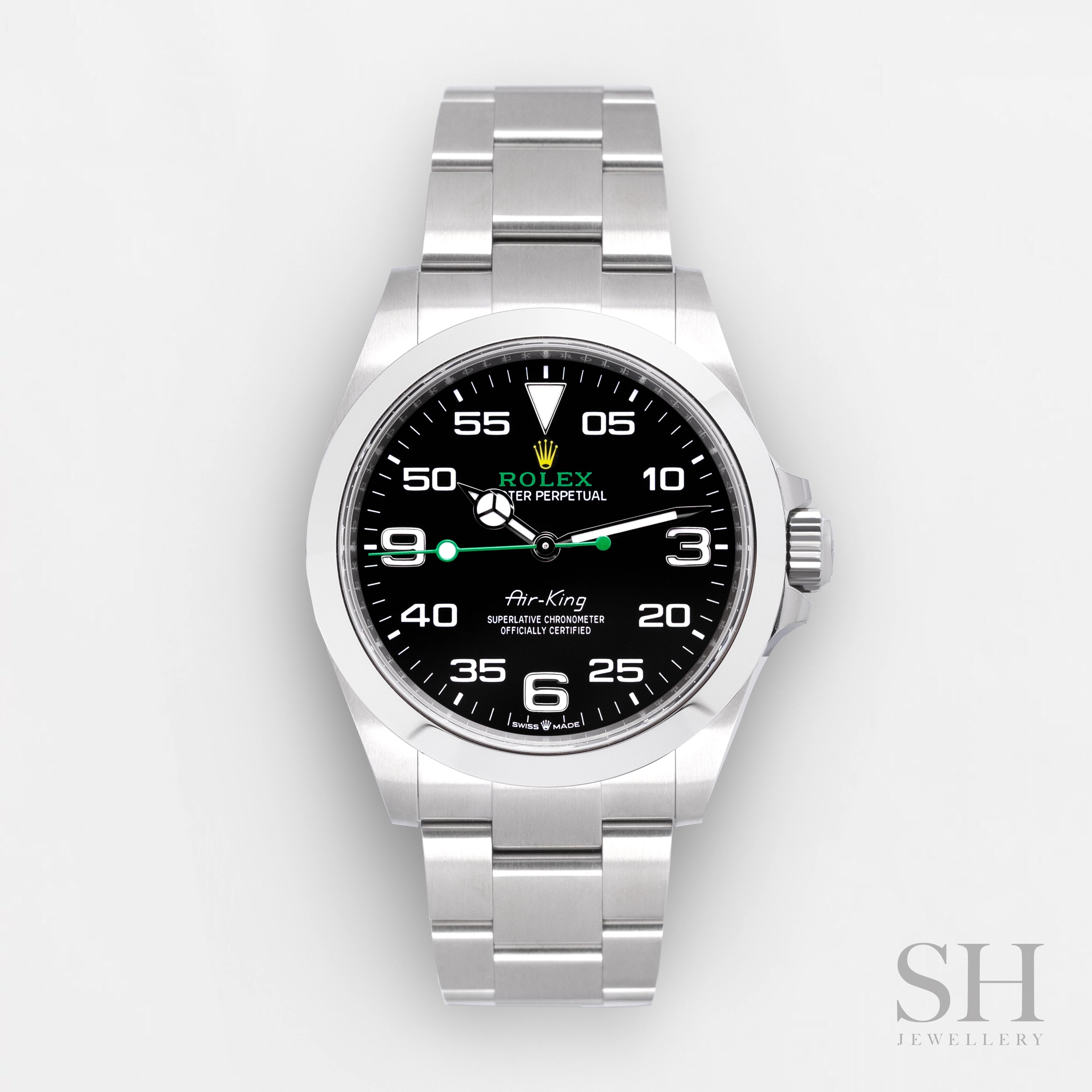 men's Rolex watches with emerald bezel -​Rolex Air King 40mm Steel Black Dial Numeral Markers 2024 Ref m126900-0001 (#854)