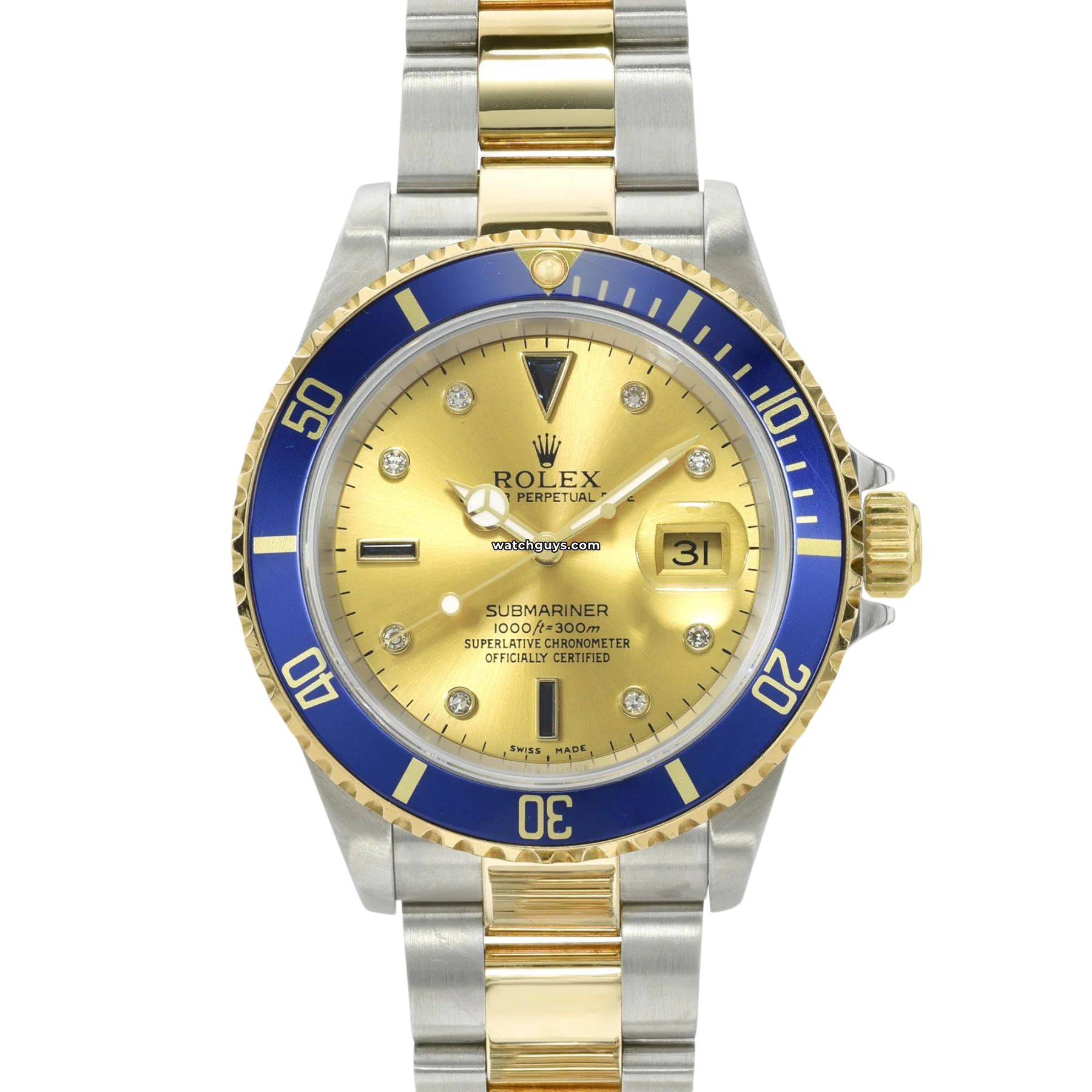 Women's Rolex Engraved Design Watches-Rolex Submariner 16613 Champagne Serti