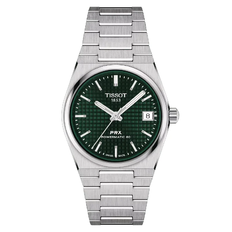 Women's Heritage Watches with Metal Bands-Tissot T-Classic PRX Green Dial Women 35mm T1372071109100