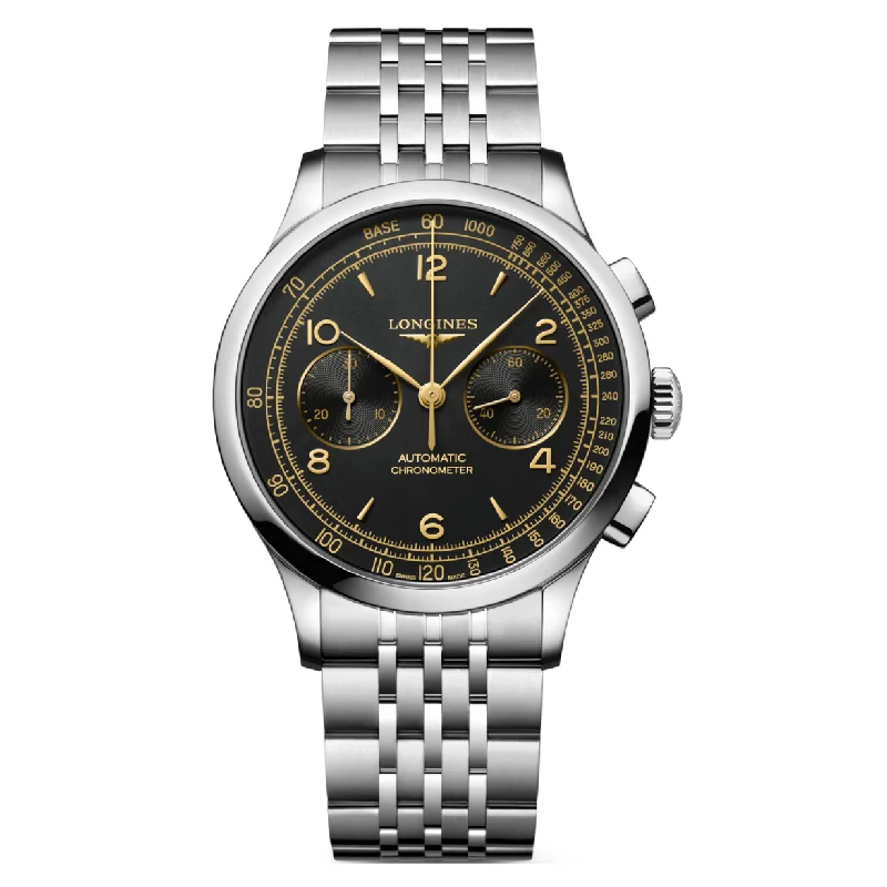 Women's Pilot Watches with Compass Calibration-Longines Record Black Matt Dial Men 40mm