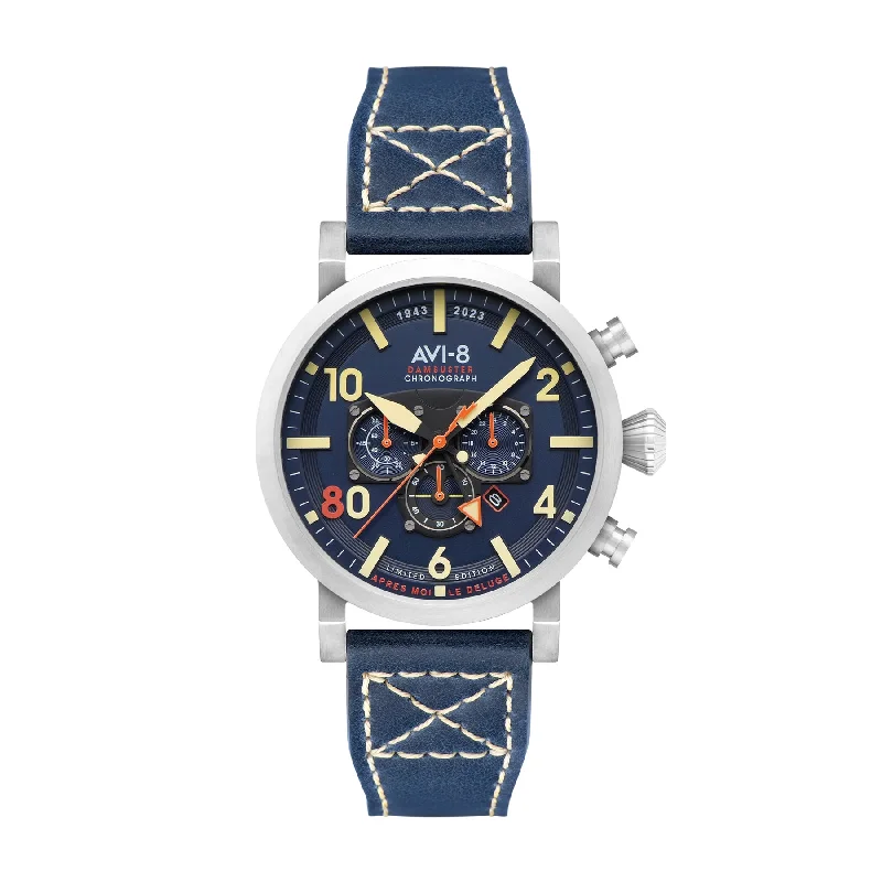 Men's Chronograph Watches for Orienteering-Dambuster 617 Squadron 80th Anniversary Dual Time Chronograph Limited Edition Navy Blue AV-4107-03