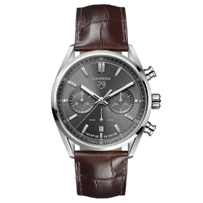 Women's Chronograph Watches with Date Display-TAG Heuer Carrera 42mm Grey Dial Automatic Chronograph Gents Watch CBN2012.FC6483