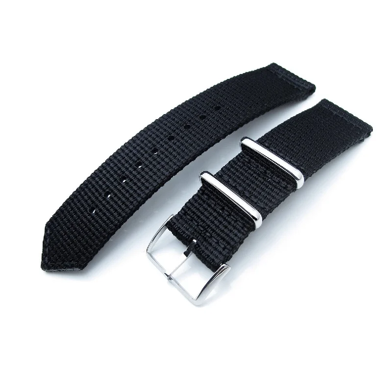Men's Military Watches with Bomb Disposal Units-20mm, 22mm Two Piece WW2 Black 3D Nylon Armband, Polished Buckle