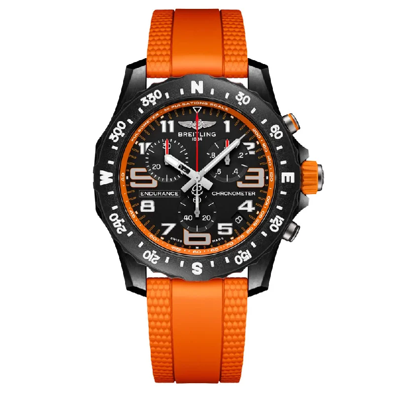 Women's Chronograph Watches for UV Protection-Breitling Endurance Pro 44mm Black Orange Dial Breitlight Quartz Gents Watch X82310A51B1S2
