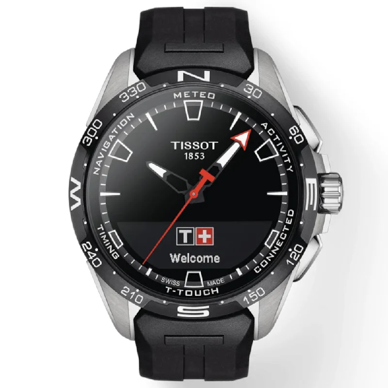 Women's Chronograph Watches with Barometer Calibration-Tissot T-Touch Connect Solar 47.5mm Black Dial Multi Function Titanium Watch T1214204705100