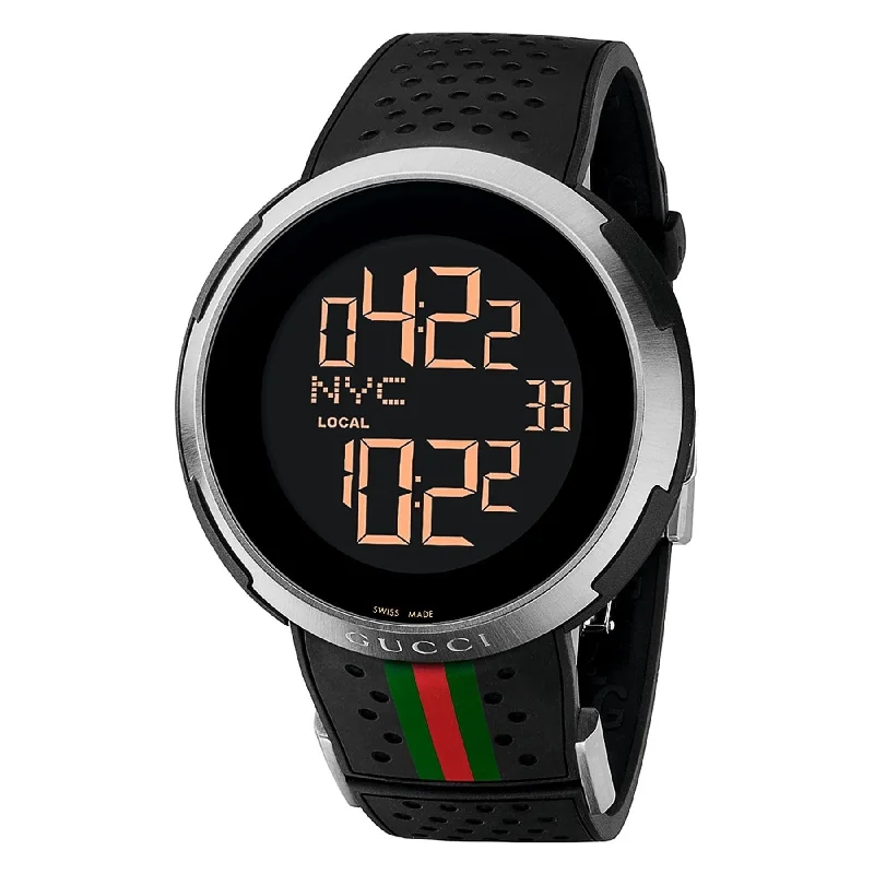 Men's Chronograph Watches with Limited Edition-Gucci Men's YA114103 I-Gucci Digital Black Rubber Watch