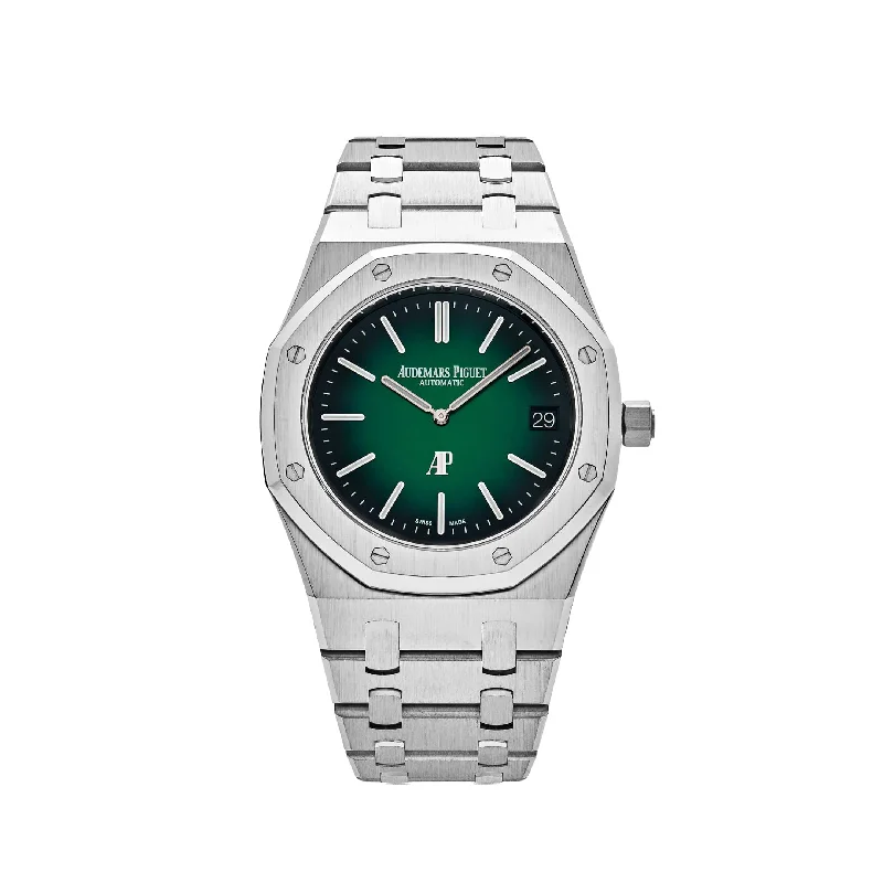 Men's Audemars Piguet American Made Watches-Audemars Piguet Royal Oak 15202PT.OO.1240PT.01 'Jumbo' Extra-Thin Platinum Green Dial