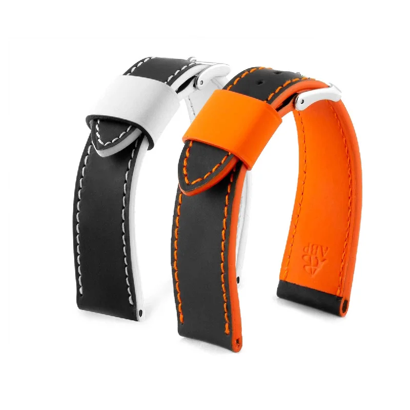 Men's Patek Philippe Watches with Morse Code Feature-Patek Philippe Aquanaut - Rubberized calf leather watch band - Black & white / orange contrasted rubber
