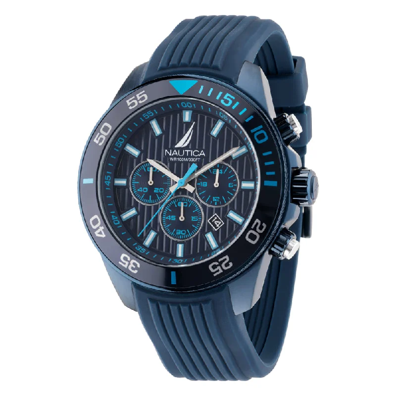 Women's Chronograph Watches for Weather Monitoring-Nautica One Blue Dial Round Case Quartz Chronograph Analog Men Watch