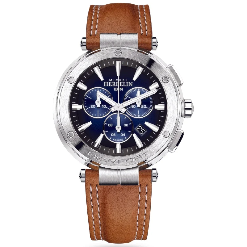 Men's Sophisticated Style Dress Watches for Luxury Brands-Herbelin Montre Newport Chrono Men's Blue Watch 37688/35GON