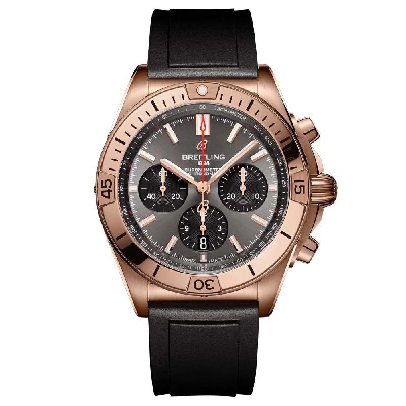 Women's Chronograph Watches with Heart Rate Monitoring-Breitling Chronomat B01 Chronograph 42mm Anthracite Dial 18ct Rose Gold Automatic Gents Watch RB0134101B1S1