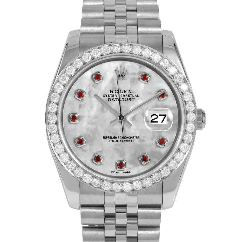 men's Rolex watches with baguette-cut diamond bezel -​Rolex Datejust 36mm | 116234-WMOP-RBY-AM-25CT-JBL