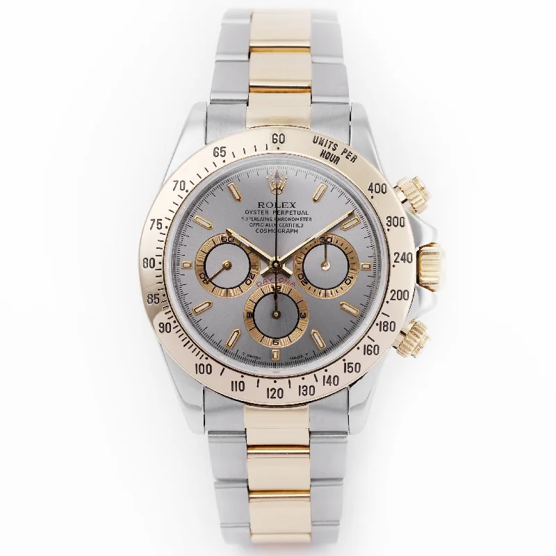 men's Rolex watches with black dials -​Rolex Daytona Zenith | REF. 16523 | Silver Dial | Stainless Steel & 18k Yellow Gold