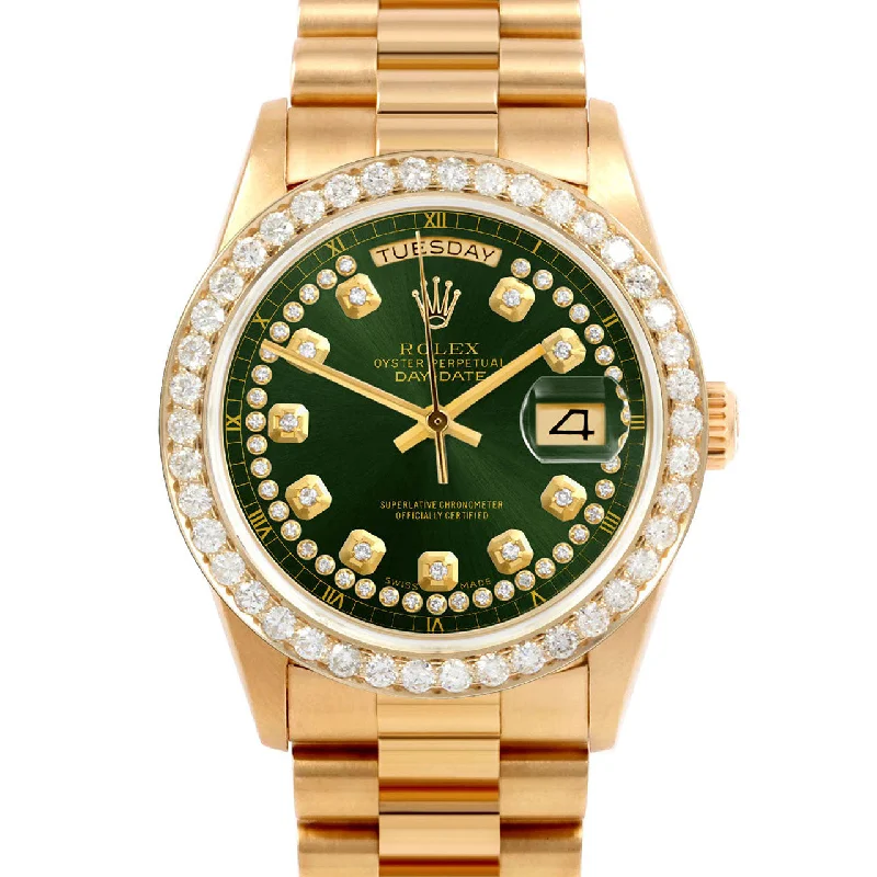 men's Rolex watches with engine-turned bezel -​Rolex Day-Date 36mm | 18038-GRN-STRD-25CT-PRS