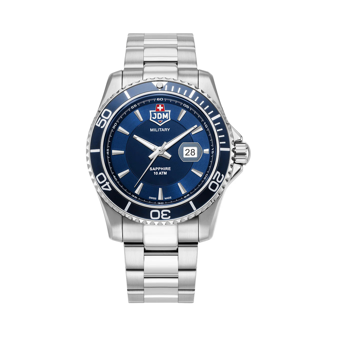 Men's Military Watches for Emergency Response Teams-JDM Military Sierra Men's Blue Dial Watch JDM-WG022-01 – Swiss Made, 43mm, Stainless Steel, Sapphire Crystal, Quartz, 10 ATM