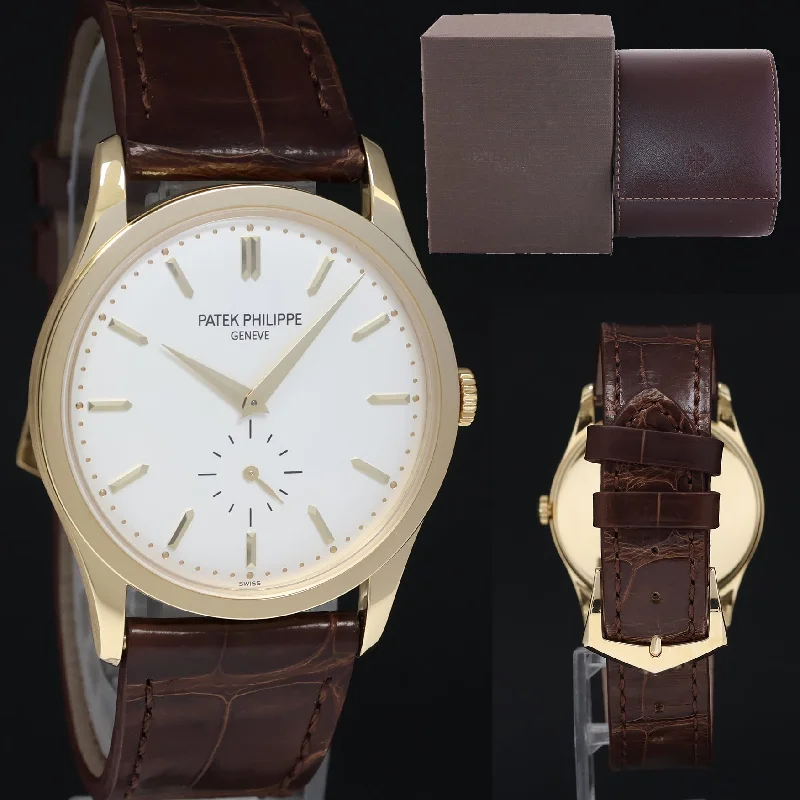 Patek Philippe Casual Wear Style Watches for Women-MINT Patek Philippe Calatrava 5196J Yellow Gold 37mm Brown Leather Watch Box